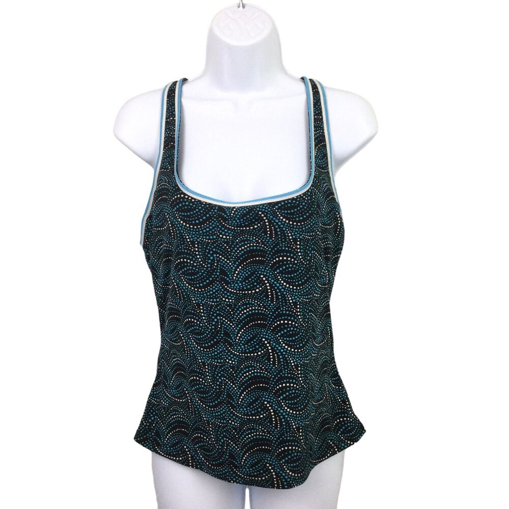 Speedo Retro Coastal Swirl Dot Beach Square Neck Sporty Racerback Tankini Top 10